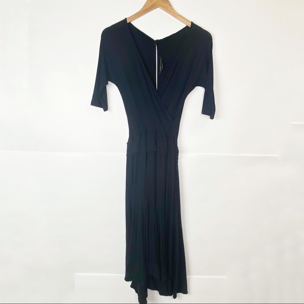 EUC BCBGMAXAZRIA Black Surplice Neck Ruched Dress